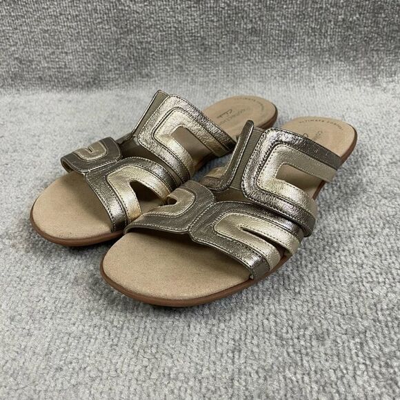 Clarks Comfort Collection Women’s 7.5 Strappy Slip on Slides Sandals Tan - Picture 1 of 5